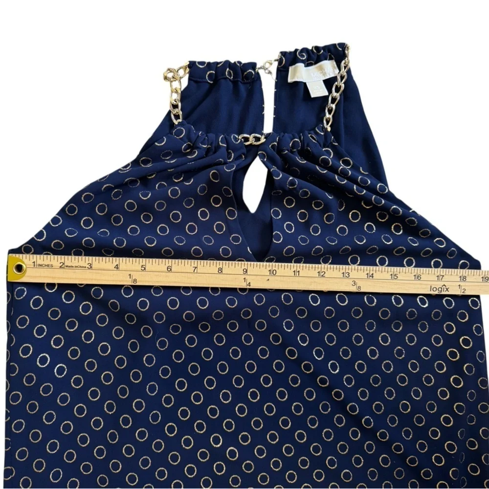 Michael Kors Navy Sleeveless Blouse Chain Accent Gold Circle Design XS or Small